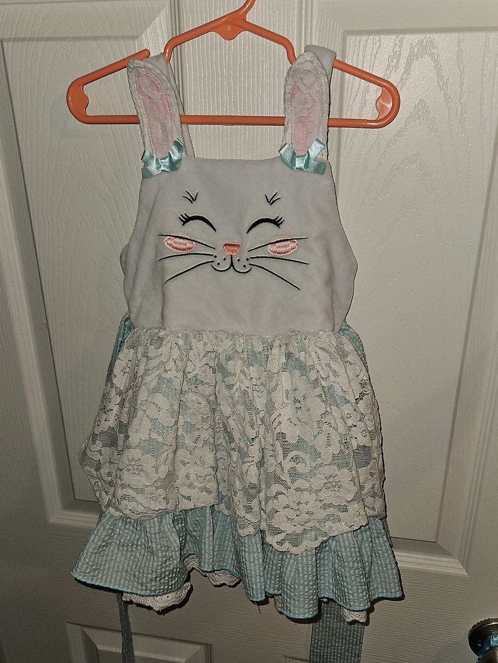 Three By The Sea Girls Bunny Lace Dress with Pastel Blue Skirt